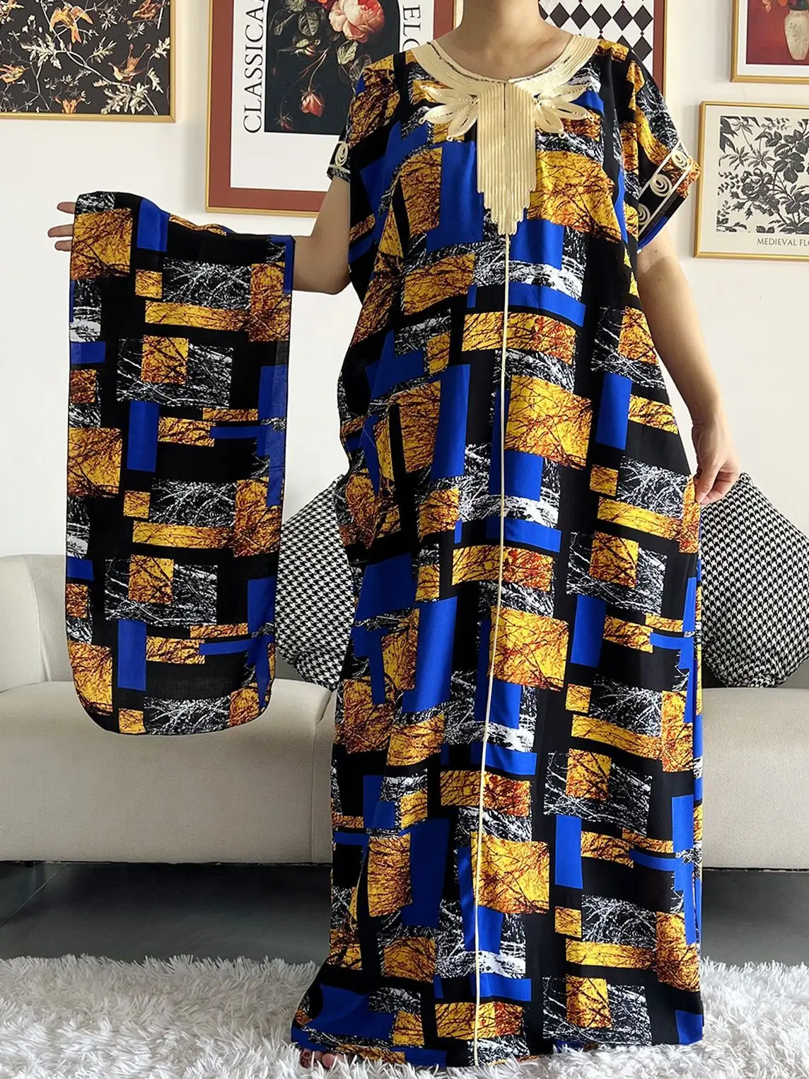 

New Short Sleeve Dashiki Dresses African Women Floral Print Random Cotton Loose Caftan Lady Summer Maxi Casual Dresses Vestidos