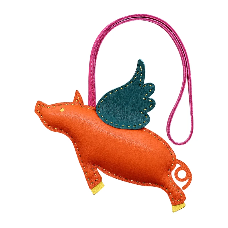 H's handmade stitching angel little flying pig pendant leather bag jewelry pendant car rearview mirror pendant natal year