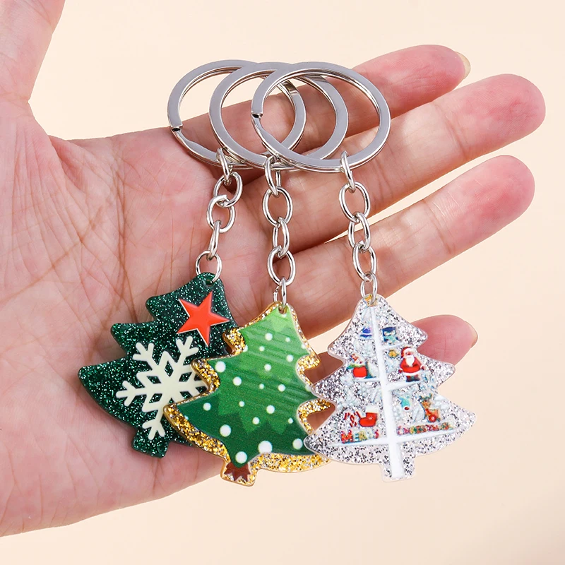 

New Resin Santa Claus Deer Christmas Tree Keychians for Car Key Festival Gifts for Women Men Bag Pendants Keyrings Accessories