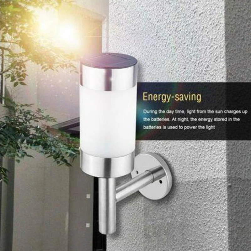 

2PS Solar Powered Outdoor Wall Lights Fence Stainless Steel Garden Outdoor US ❤