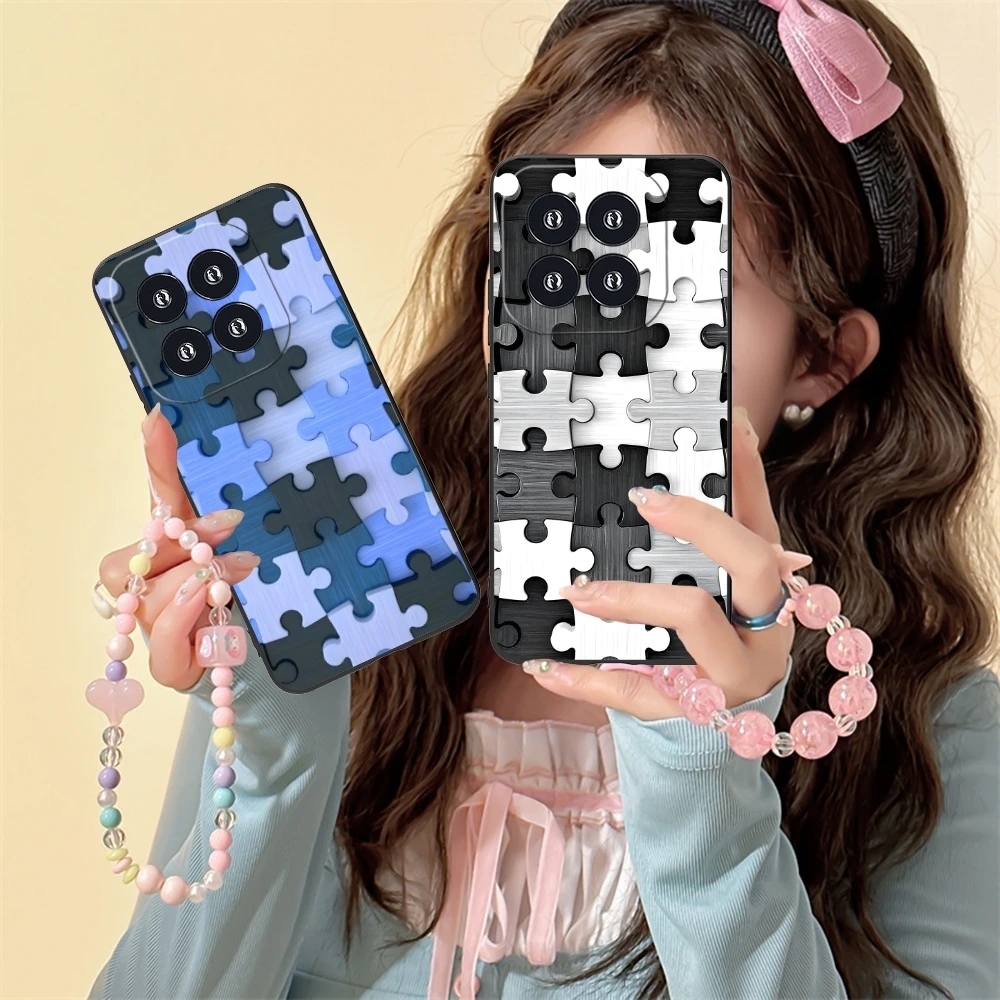 Puzzle Pretty Fashion Mobile Cell Phone Case for Xiaomi 14 13 12 11 10 9 T Ultra Lite Pro S SE X 5G Black Soft Cover Shell
