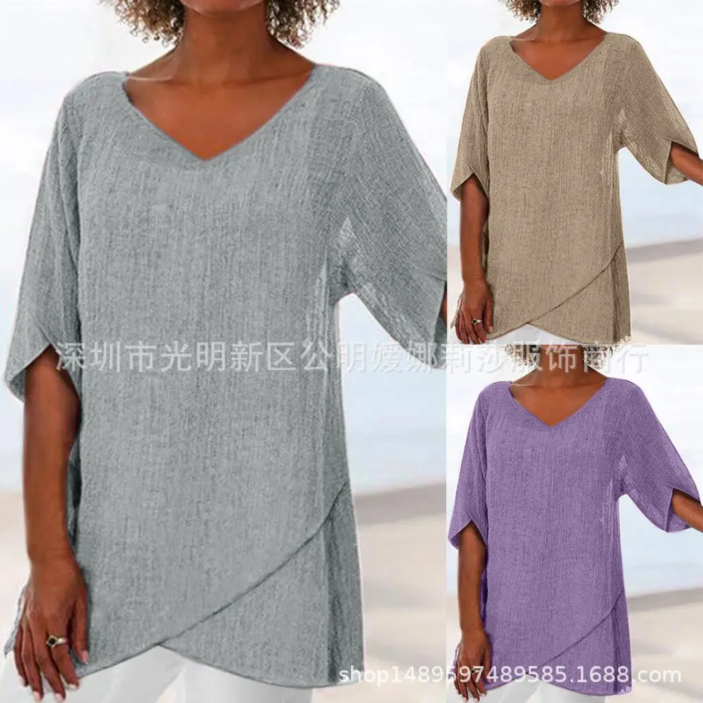 

V-Neck Ruffle Sleeve Irregular T-Shirt New Fashion Casual Hot Selling Women's Wear Spring/summer 2023
