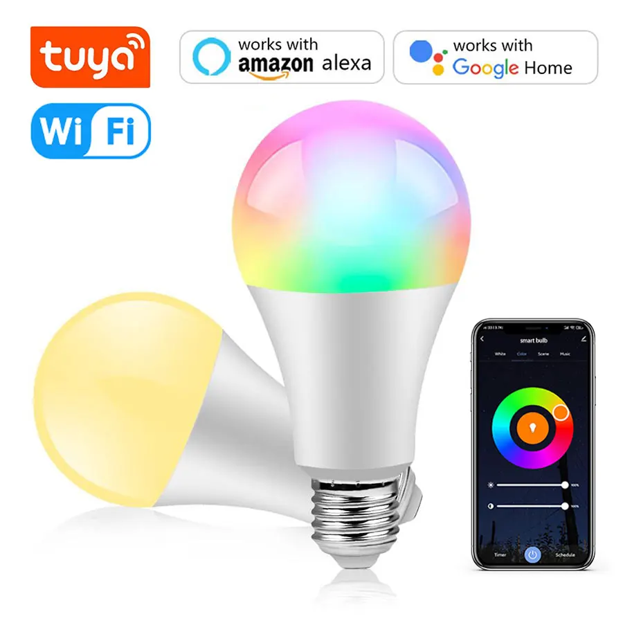 Умная светодиодная лампа Tuya с поддержкой Wi-Fi 110 В 220 10 Вт 15 20 E27 RGB