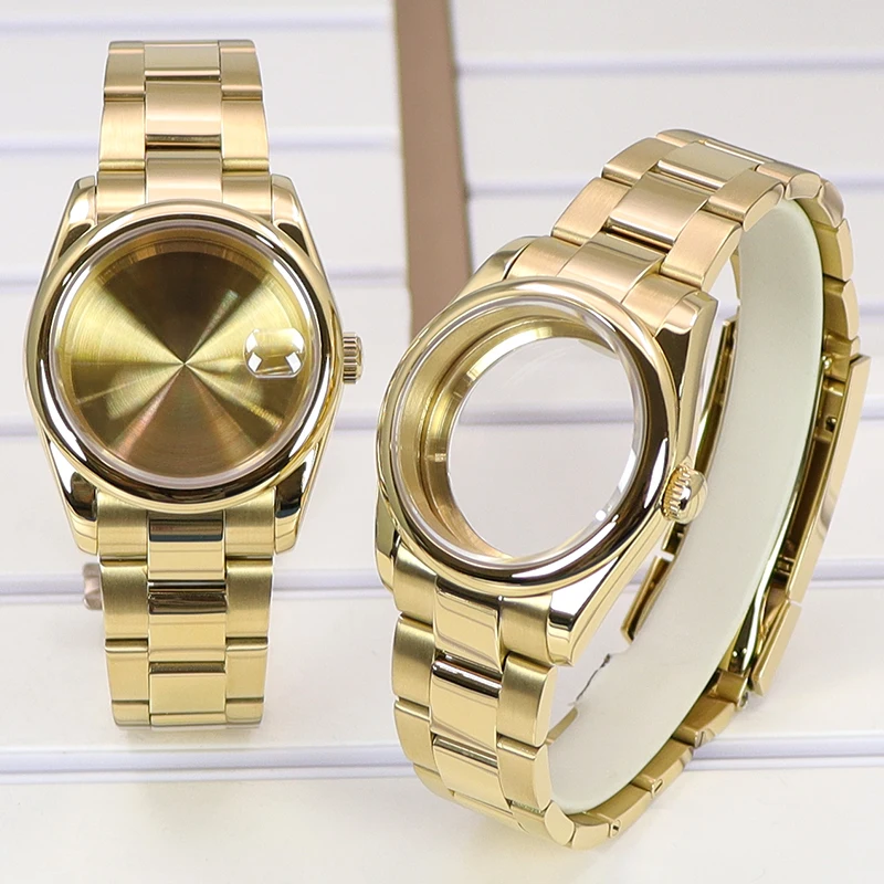 Корпус часов Fenya Gold 36 мм 40 сапфировое стекло детали ремешка для Seiko Nh34 Nh35 Nh36 4R36 Miyota