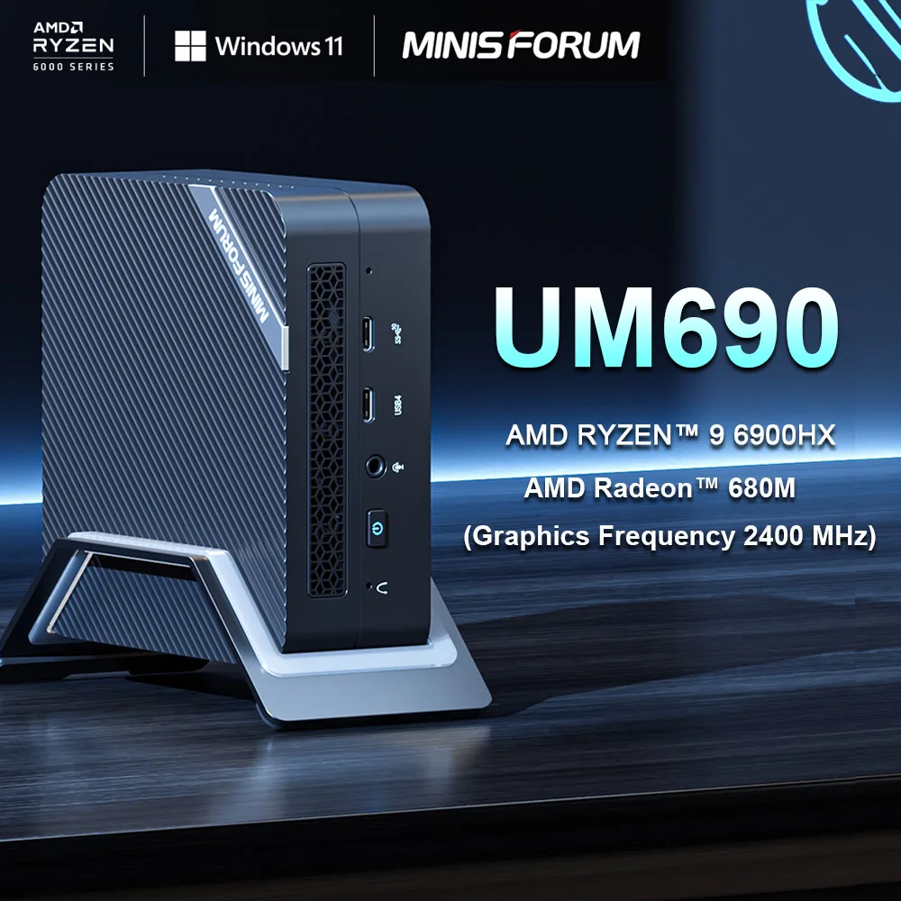 

MINIS FORUM UM690 мини-ПК AMD Ryzen 9 6900HX AMD Radeon 680M DDR5 32 ГБ 512 ГБ SSD PCIe 4,0 игровой компьютер Windows 11 Pro мини-ПК