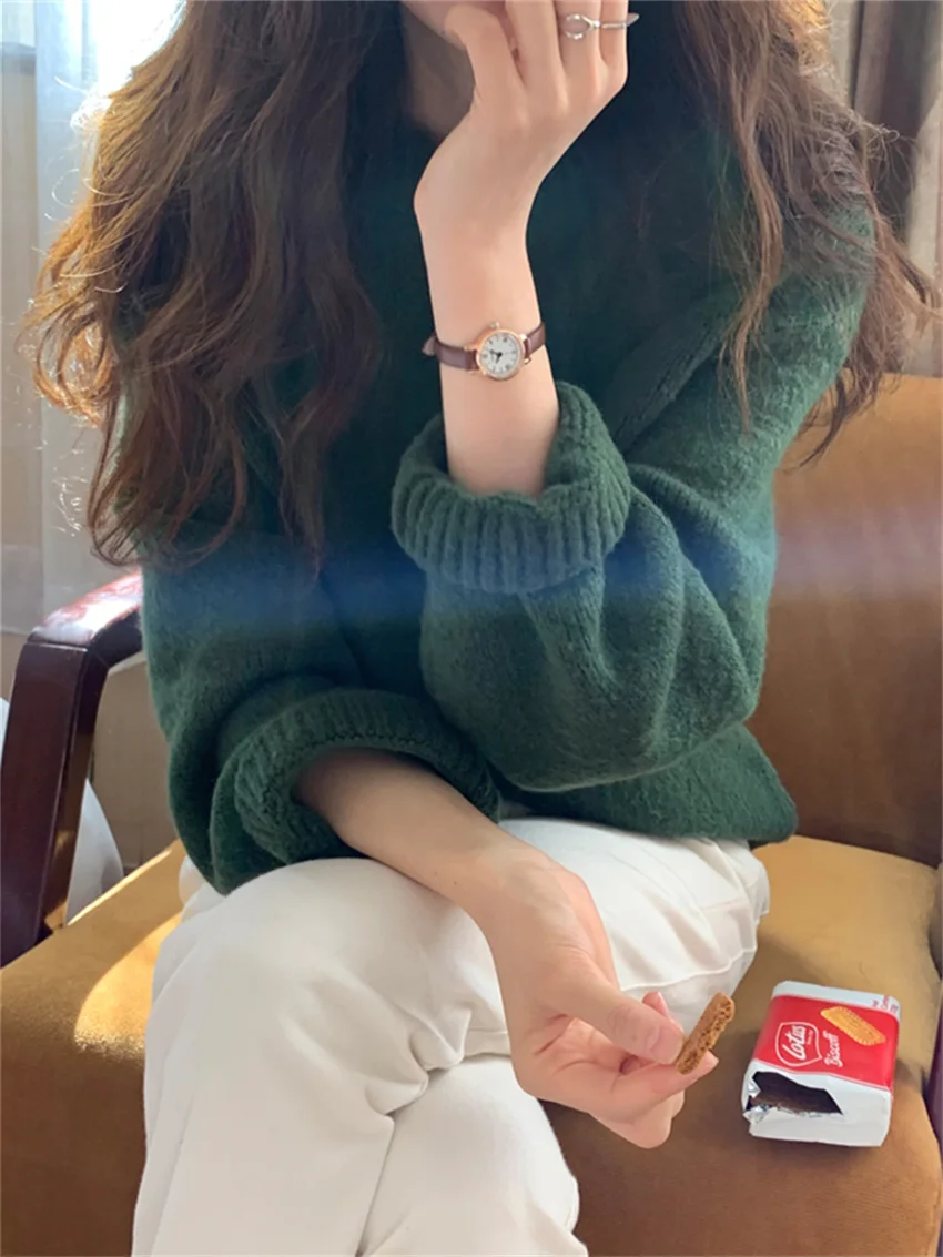 

Женский трикотажный свитер Alien Kitty, зеленый пуловер свободного покроя, однотонный, для офиса, 2023