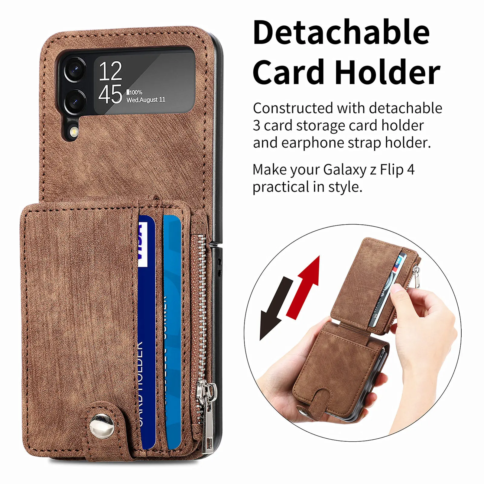 

Business For Samsung Galaxy Z Flip 4 5G Flip4 Flip3 Flip 3 Z3 Z4 Phone Case Detachable Card Holder Folding Screen PU Case