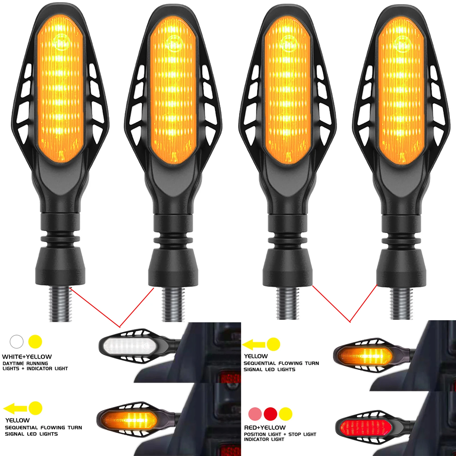 

Motorcycle Front Rear Turn Signal Light Amber Flowing Turn Light Indicator Day Running Brake Light for M10 Motorcycle