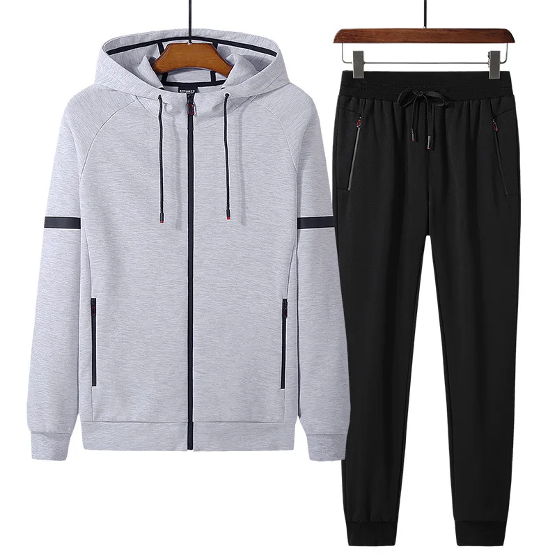Spring and Autumn Double-sided Cotton Leisure Sports Suit Men's Sportswear Long Sleeve Pants Two Piece Cotton Suit Men Clothing
