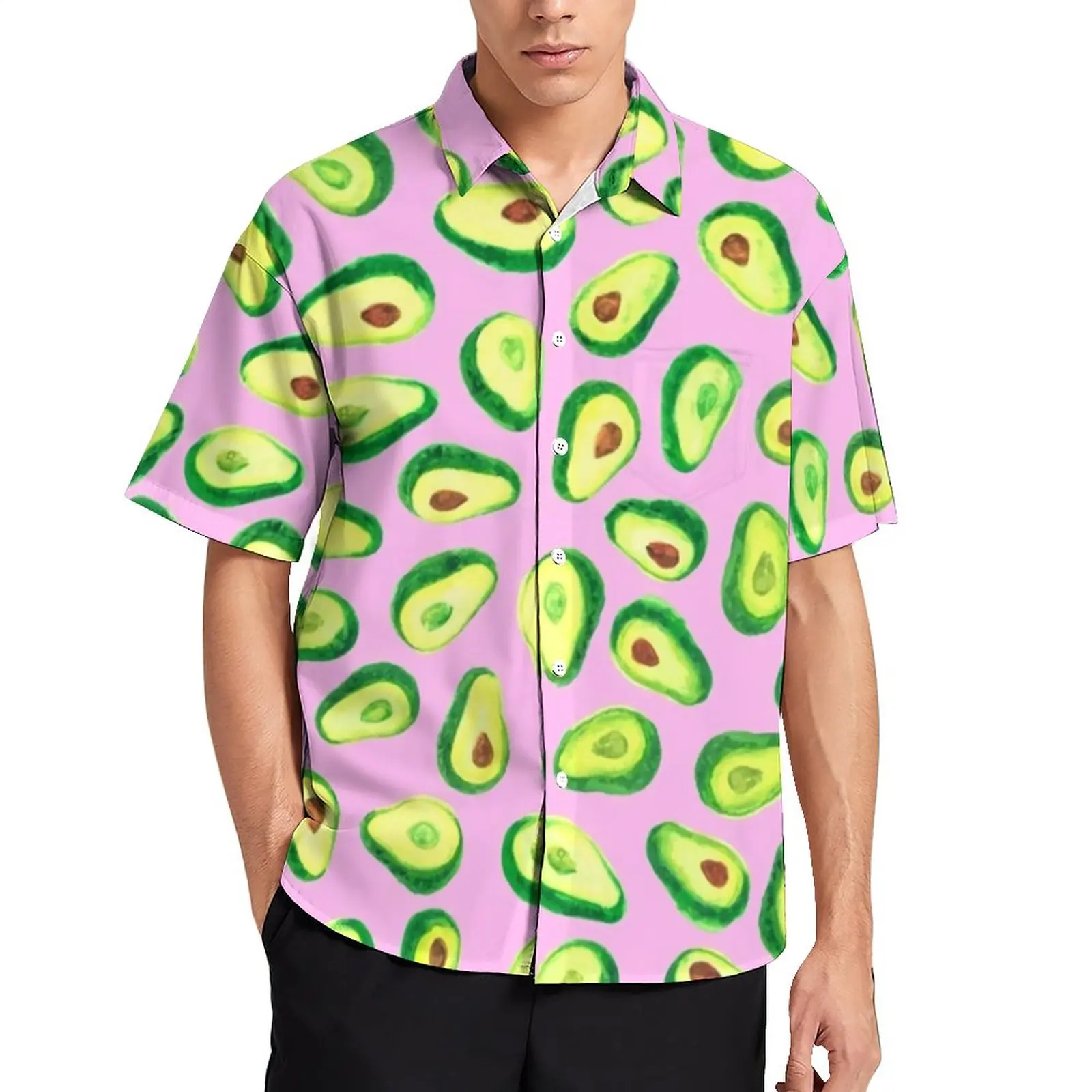 

Рубашка мужская с принтом авокадо и Love, свободная повседневная с коротким рукавом, с забавным принтом фруктов для отпуска, гавайская уличная одежда, большие размеры