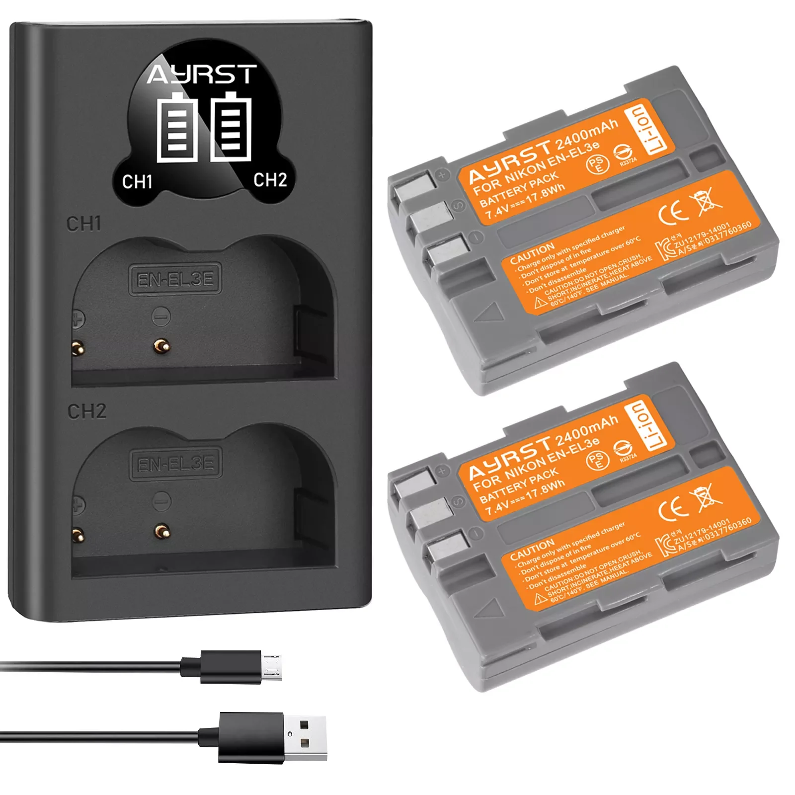 

NEW 2Pcs 2400mAh EN-EL3e EN EL3e ENEL3e EL3E Batteries and Charger For Nikon D30 D50 D70 D70S D90 D80 D100 D200 D300 D300S Batte