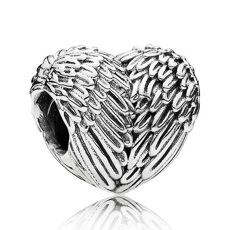 

Authentic 925 Sterling Silver Moments Cute Love Heart Angelic Feathers Charm Fit Women Pandora Bracelet & Necklace Jewelry