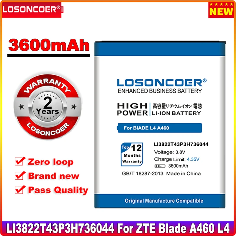 

LOSONCOER 3600mAh LI3822T43P3H736044 For ZTE Blade L4 A460 Mobile Phone Battery