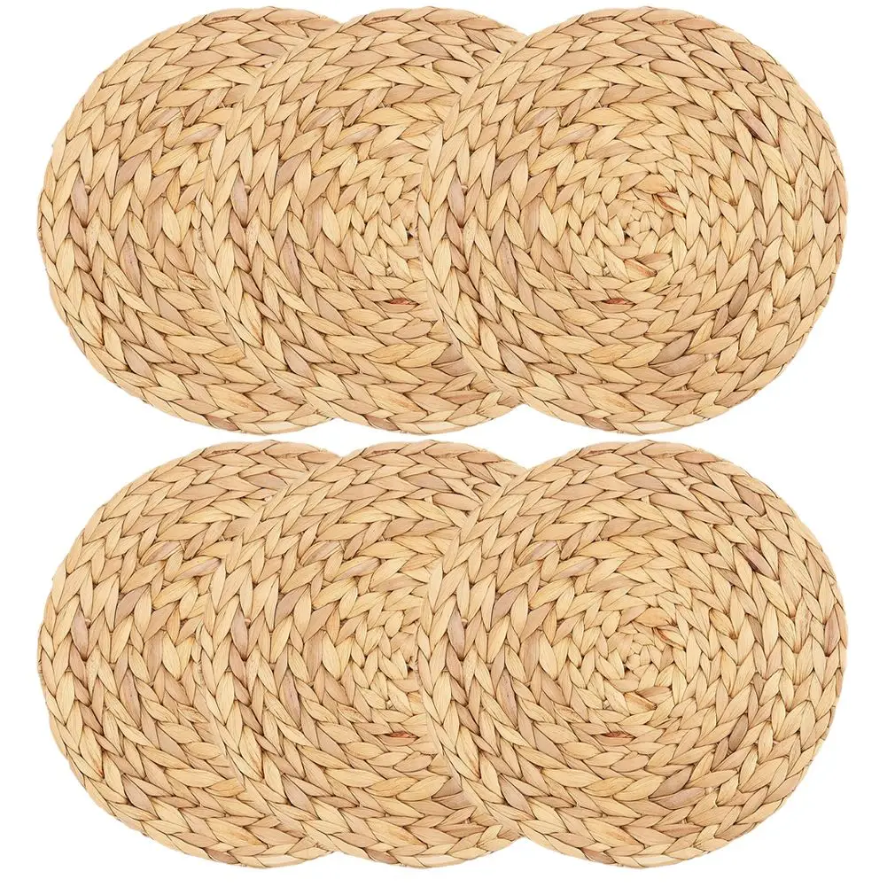 

Round Woven Placemats, Water Hyacinth Woven Rattan Placemats Round Braided Rattan Tablemats Non-Slip Insulation Pads