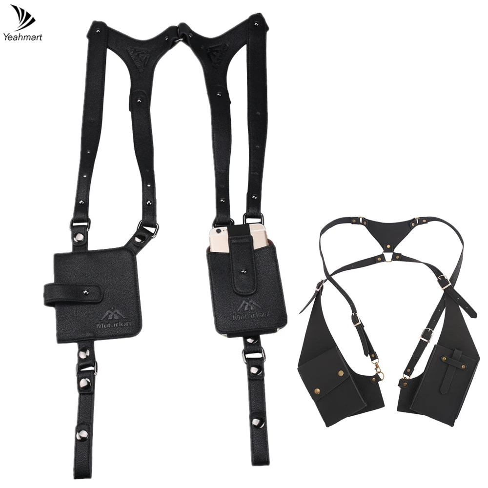 

Real Leather/Nylon Underarm Wallet Shoulder Holster Bag Utility Pouch Removable Adjustable Cross Body Strap Black Phone Pocket