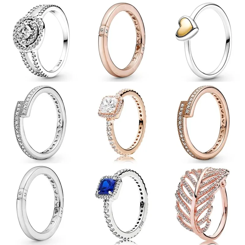

Authentic 925 Sterling Silver Sparkling Overlapping With Crystal Signature Ring For Women Wedding Party Gift Fashion Jewelry