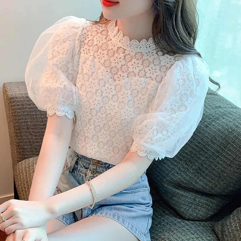 Высококачественные кружевные блузки новинка 2024 модные Базовые Женские топы в