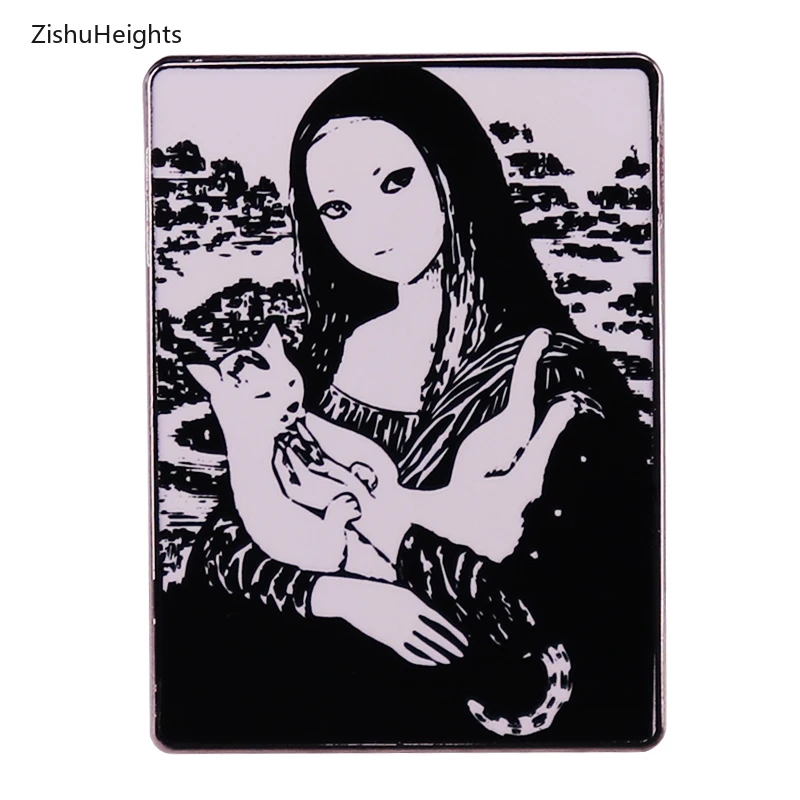 Mona Lisa Tomie Cat Hard Enamel Pin Junji Ito Japanese Horror Manga Comic Girl Badge Backpack Decoration Jewelry