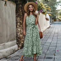 2022summer polka dot vacation style large swing runway summer spaghetti strap long dress womens sexy cool off shoulder floral r