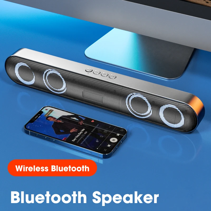 

Беспроводная игровая Bluetooth-колонка, Портативная Беспроводная колонка, Мощный Басовый умный динамик, 18 часов воспроизведения, чистый стерео...