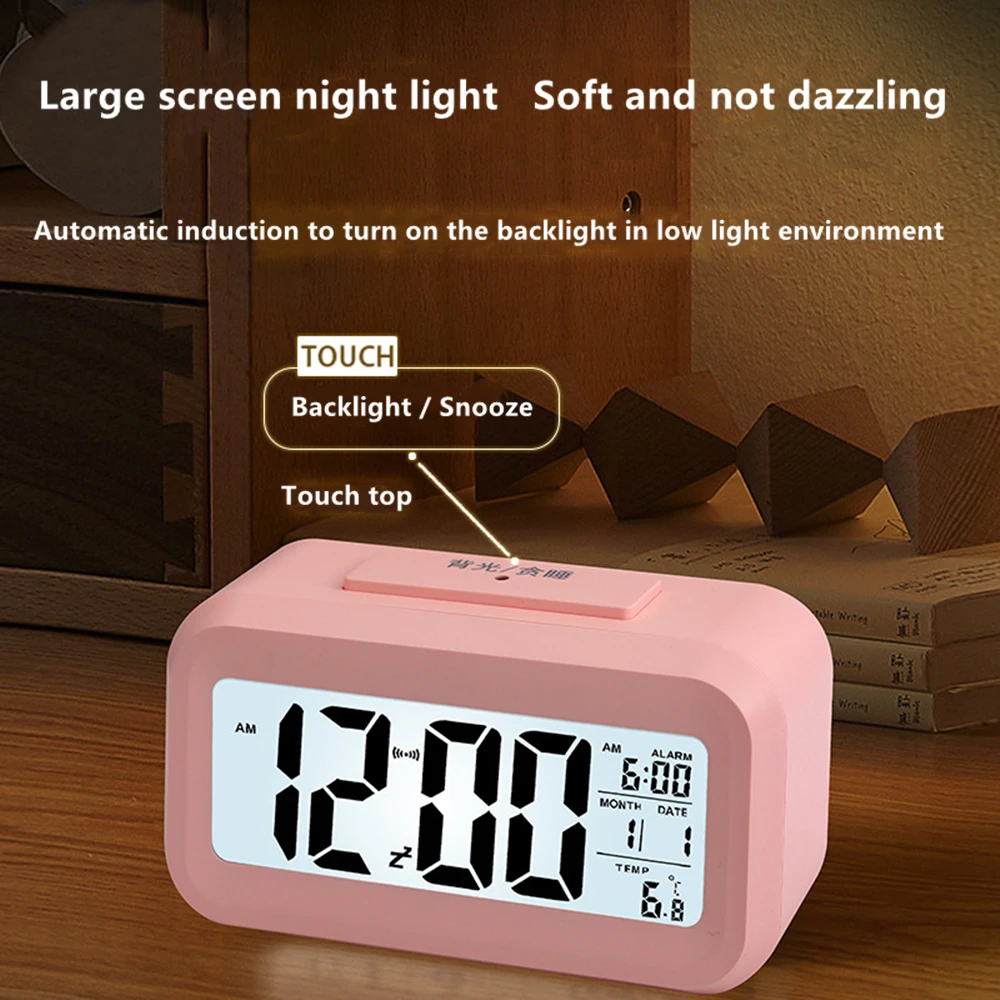 

Цифровой будильник со светодиодный ным дисплеем, настольные электронные часы с подсветкой, отображением повтора и календарем, с функцией и...