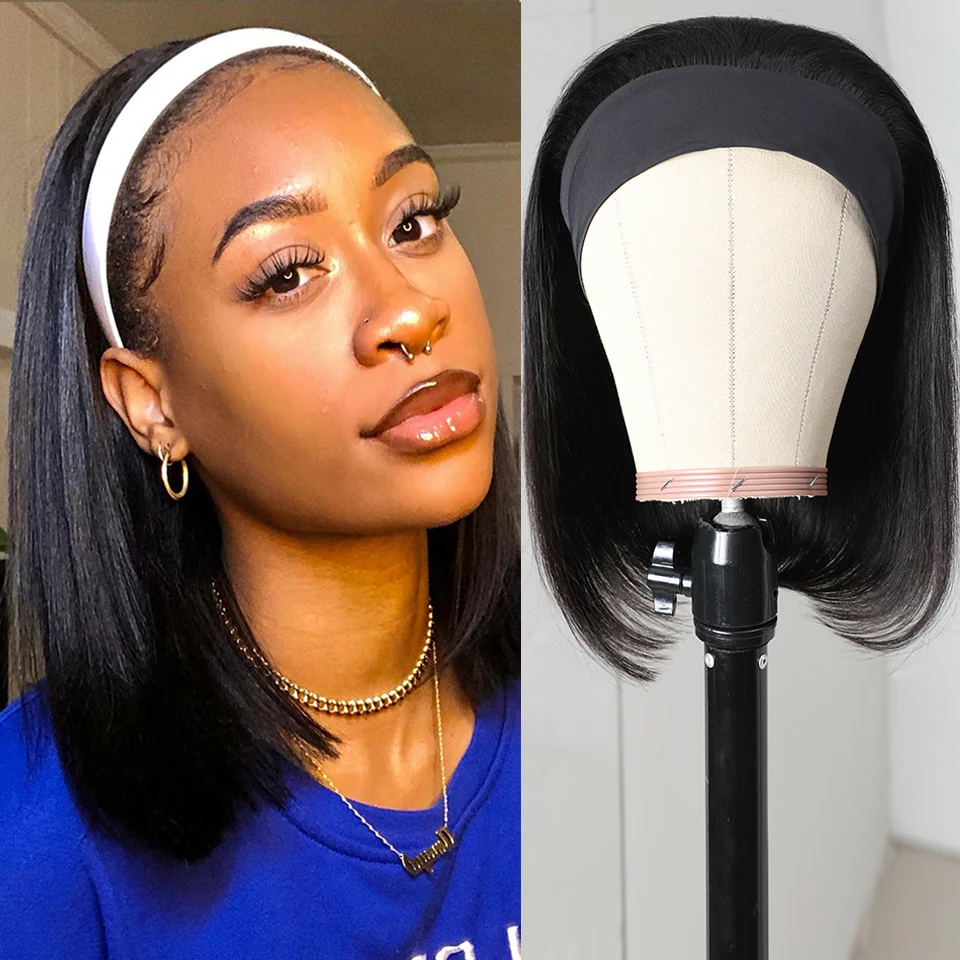

10 Inch Bob Wig PromQueen Headband Wig Human Hair Short Brazilian Hair Wigs Remy Bone Straight Human Hair Wigs For Black Women