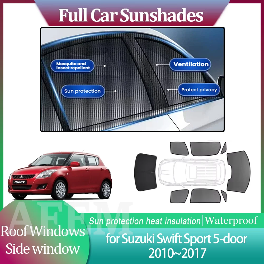 Фото Солнцезащитные шторки для Suzuki Swift Sport 5-дверный 2010~2017: боковые шторки на лобовое стекло, накладки на окна крыши, солнцезащитные козырьки, аксессуары для люка №1