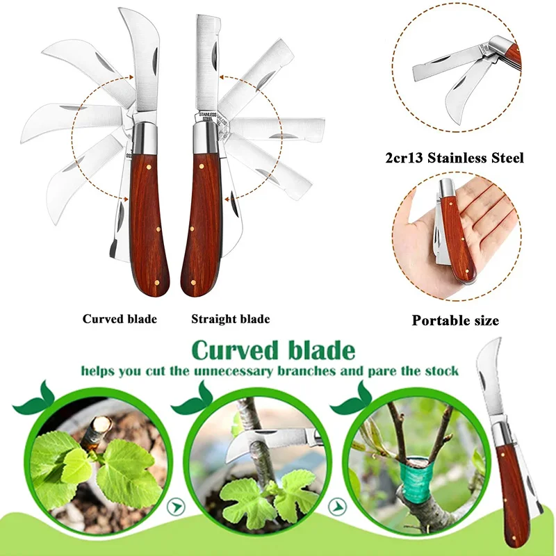 Садовый прививочный нож Многофункциональный складной инструмент из нержавеющей