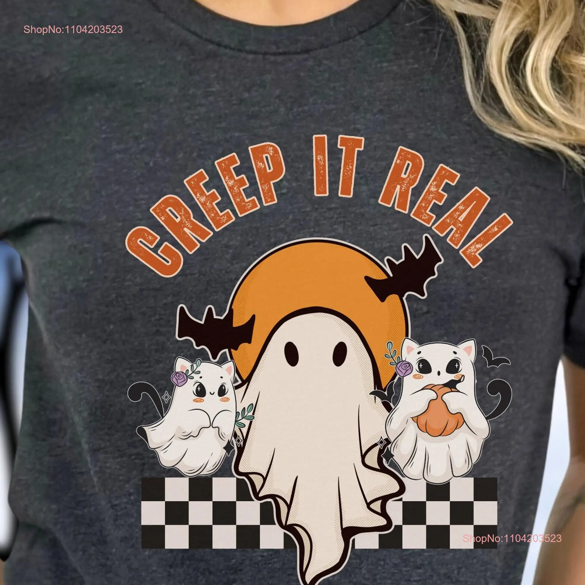 Футболка Retro Cats GhosT Creep It Real Cat Хэллоуин Милый любовник и длинные или короткие
