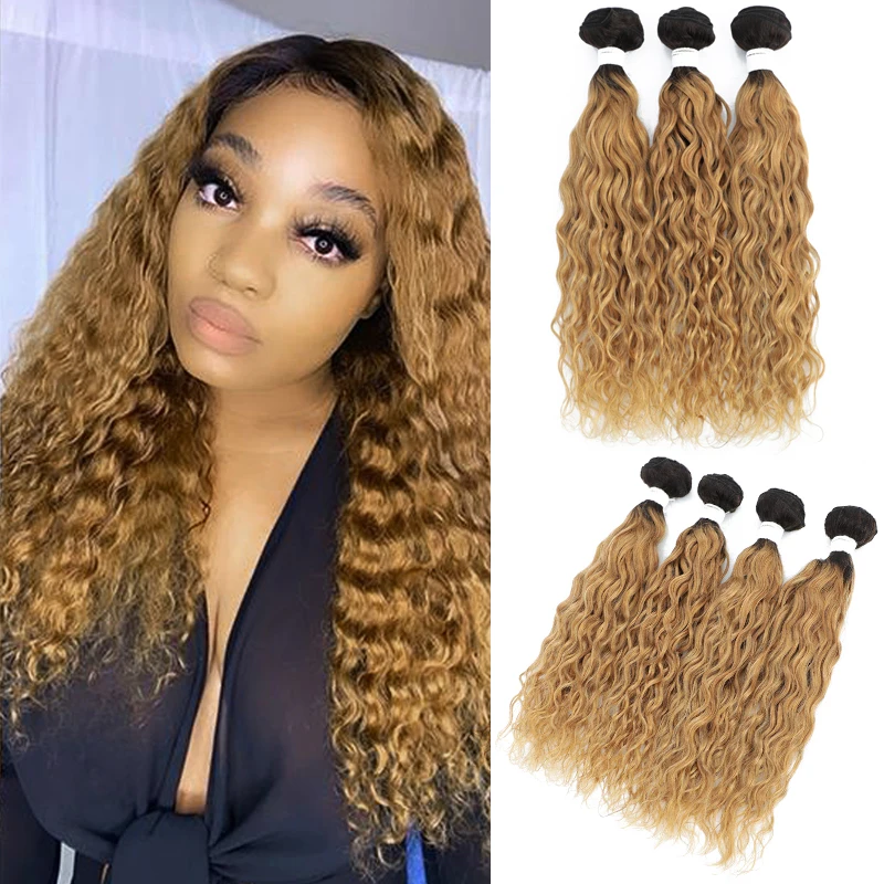 Water Wave Human Hair Bundles 1B/27 Ombre Blonde Human Hair Weave Bundles Brazilian Remy Hair Bundle Deals 3/4 PCS Fast Shpping
