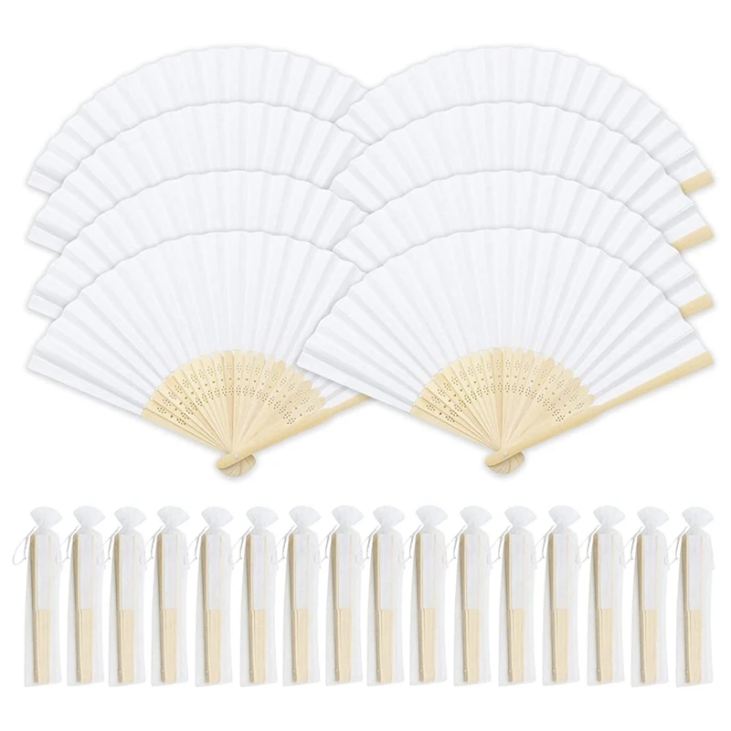 

16Pcs White Handheld Fans Paper Folded Fan Bamboo Folding Fans Bridal Dancing Props For Church Wedding Gift Party Favors