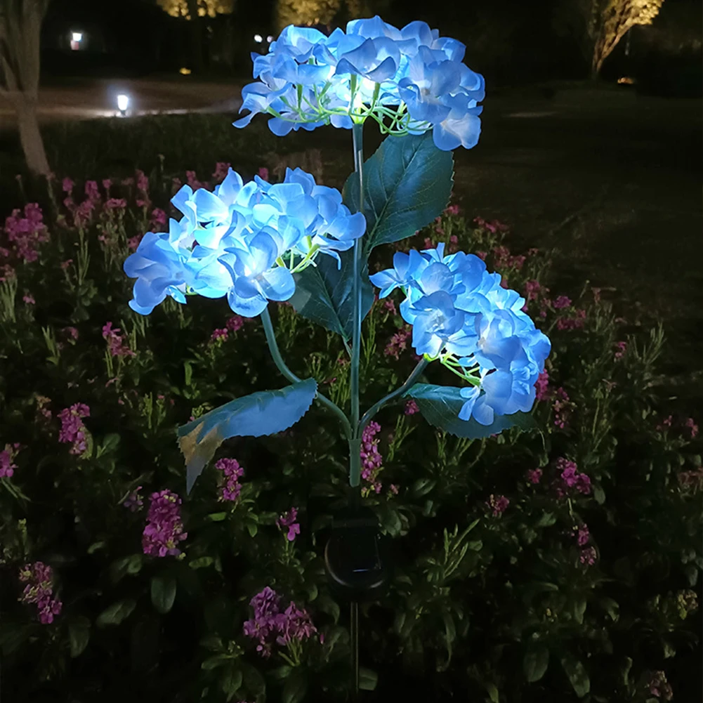 

3 Heads Hydrangea Ground Light Waterproof LED Solar Decorative Pathway Landscape Lights Durable Simulated Bendable for Courtyard