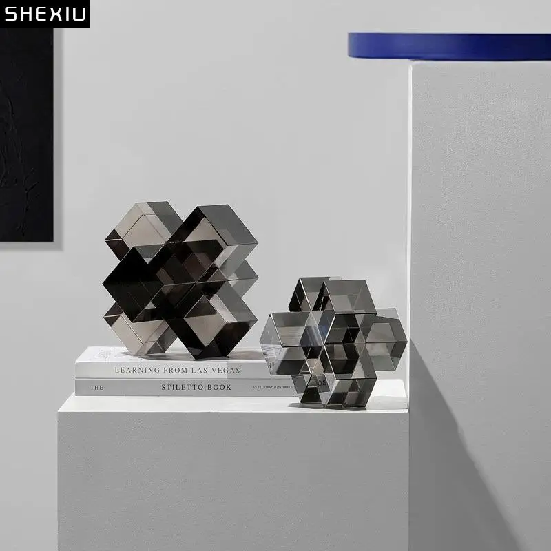 

Прозрачные Геометрические Квадратные хрустальные статуи с крестом в минималистском стиле, украшение для стола, матовое стекло, ремесла, скульптура