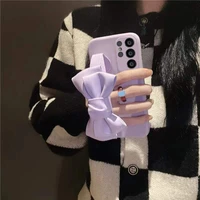 ins cute leather bowknot phone case for samsung galaxy a21s a52 a31 a72 s21 20 10 9 8plus wrist band shockproof soft back cover