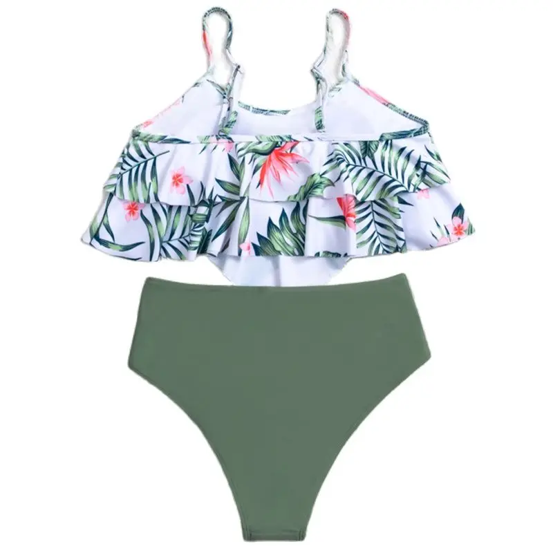 2022 High Waist Ruffle Swimwear Women Print Sexy Swimsuit Push Up Bikinis Plus Size Bathing Suits Floral Beach Wear