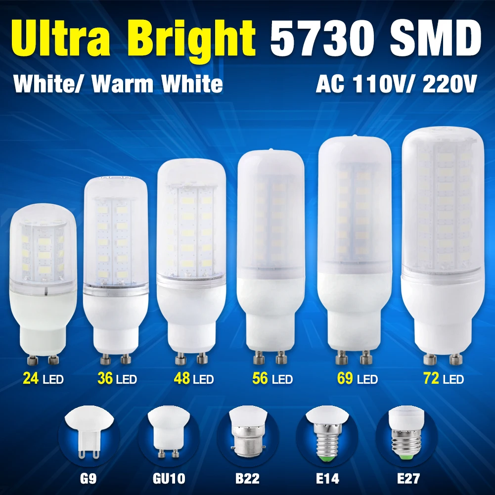 

LED Lamp 220V Corn Bulb LED E27 Bombillas Led E14 G9 B22 GU10 Energy Saving Light for Home 24 36 48 56 69 72 leds Lampada 5730