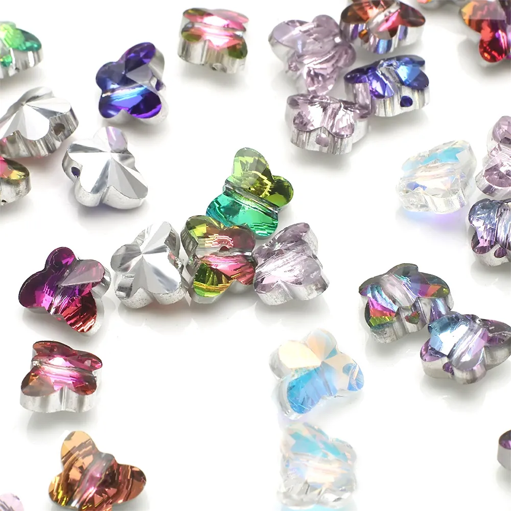 30 шт. 8 мм Маленькая бабочка гальванизированная красочная Хрустальная подвеска DIY браслет ожерелье аксессуары материалы