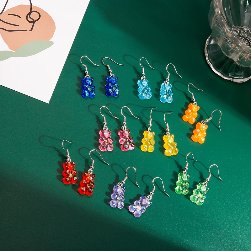 

Cute Color Changing Acrylic Gummy Bear Drop Earrings for Women Sweet Candy Cartoon Animal Dangle Earrings Party Jewelry Gift