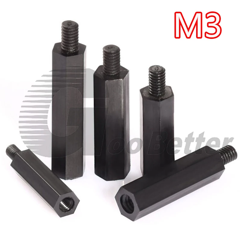 

Male to Female Hex Nylon Standoff Spacer M3 PCB Motherboard Black Plastic Phillips Screw Hexagon Pillar Spacer