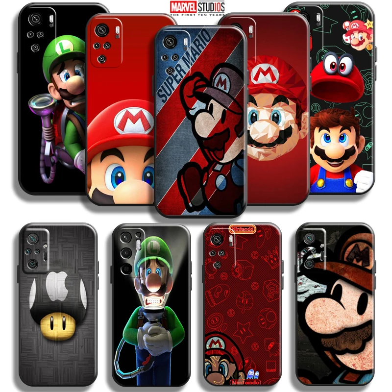 

Cartoon Super Mario Bros Phone Case For Xiaomi Redmi Note 10 10S Pro Max 5G Note 10T Black Liquid Silicon Back Coque