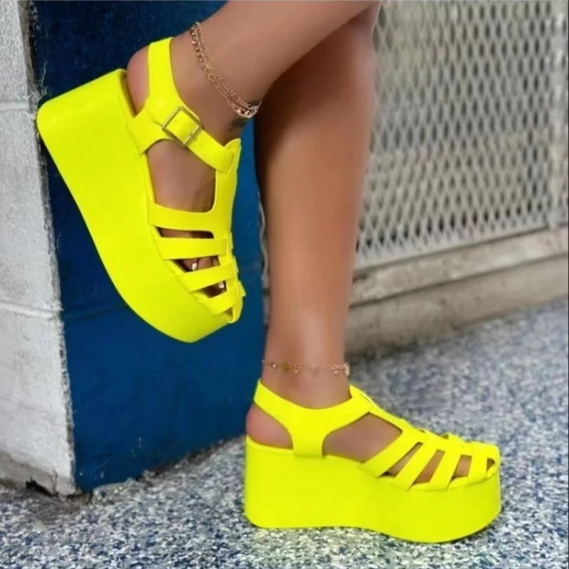 

Women Gladiator Platform Sandals 2023 Summer New Fashion Narrow Band Hollow Out Baotou Rome Buckle Strap Design Sexy Women Shoes