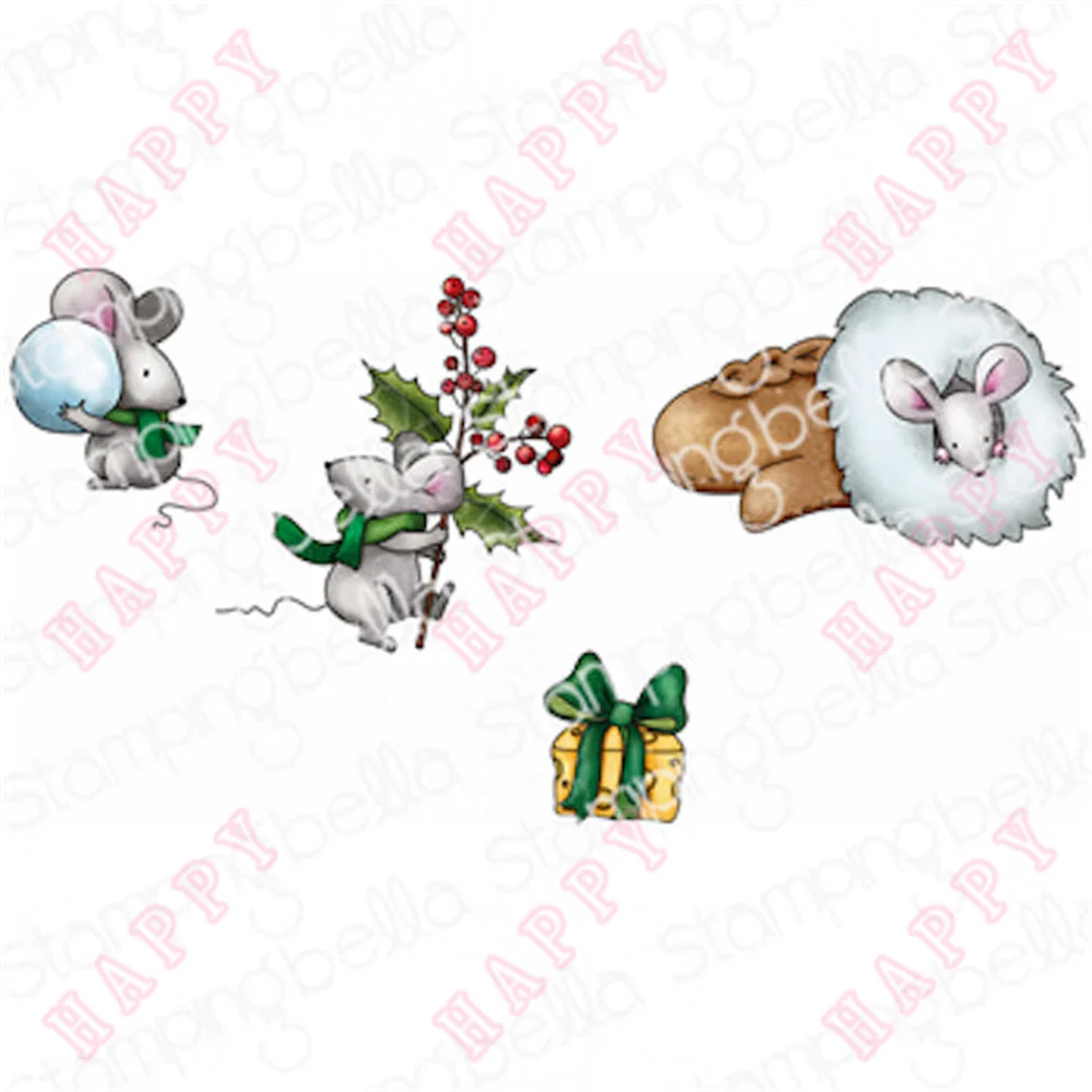 

Clear Stamps Metal Cutting Dies Winter Woodland Mice For Scrapbook Diary Decoration Paper Craft Embossing Template DIY Handmade