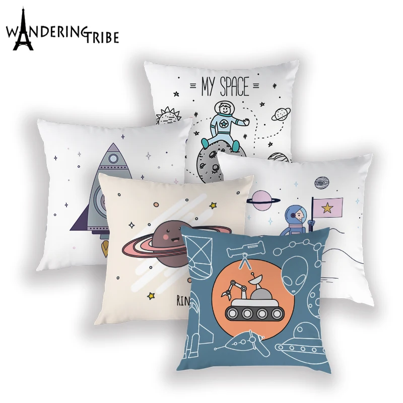 

Cartoon Space Cushions Covers Moon Home Decor Pillow Case Print Living Room Cushion Cover Pillows Cases 45*45Cm Car Funda Cojin
