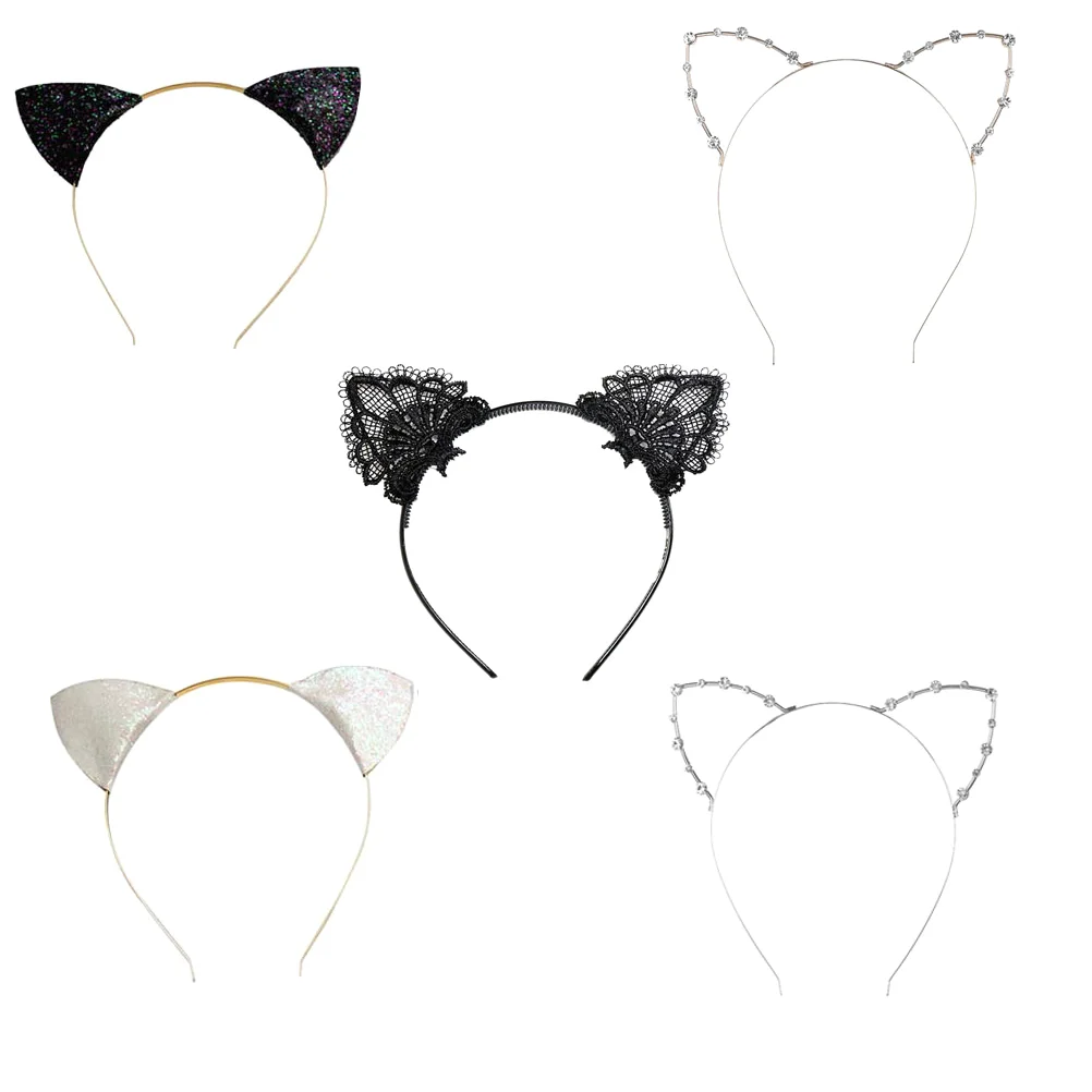 

Cat Ears Headband Glitter Hair Hoop Masquerade Halloween Women Makeup Headbands