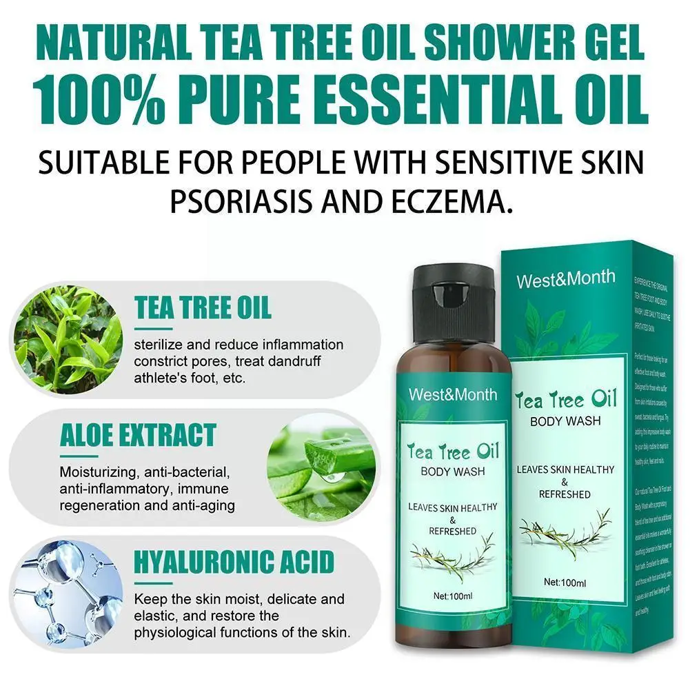 

Масляный гель для душа Tea Tree, гель для душа, гель для мытья тела от грибков, 100 мл, освежающий кожу душа с ароматизатором для ухода за кожей тел...