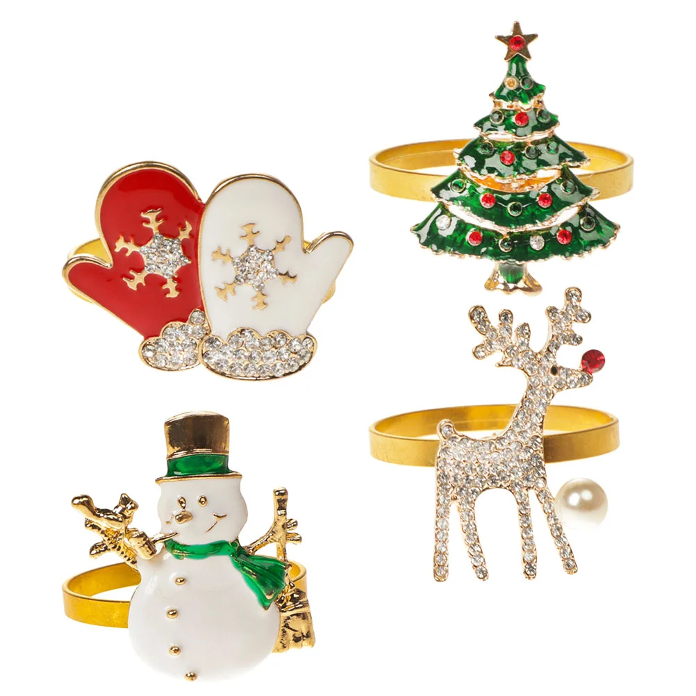 

Napkin Christmas Holder Rings Cloth Reindeer Tree Serviette Napkins Decor Ring Table Buckle Buckles Crystal Artificial Party