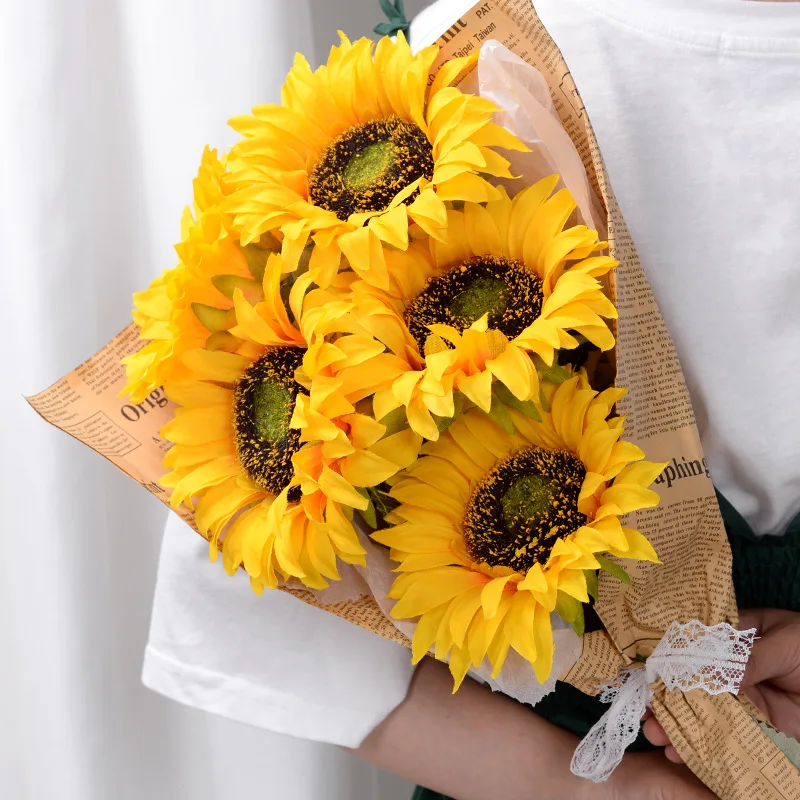 5pcs Artificial Sunflowers 18'' Long Fake Sunflowers Faux Silk Flower for Home Office Shop Fall Decorations images - 6