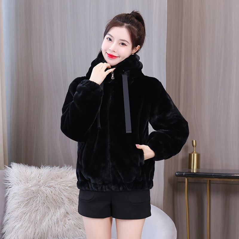 EHQAXIN 2022 Winter New Women's Plush Coat Korean Casual Loose Thickened Wool Coat Hooded Warm Jacket Coats For Ladies L-3XL
