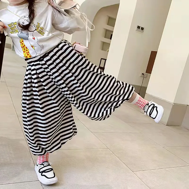 

Girls Pants Striped Loose Dance Pants Trousers 2022 Spring And Summer New Children'S Clothing 3-8 Years Old