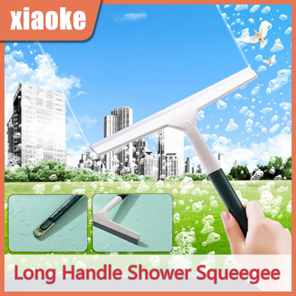 

Silicone Scraper Long Handle Shower Squeegee Wall Hanging Wiper Soft Scraping Strip Hanging Hole Glass Cleaner Cleaning Tools